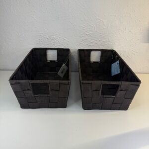 Whitmor Woven Strap Small Shelf Tote Espresso Set of 2 NWT 6.5"x11.4"x4.5"